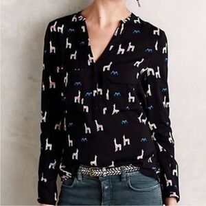 Maeve Black Top with Multicolor Llama Print